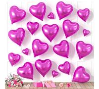 Saxuxu Hot Pink Heart Balloons, 20 Pcs 5/10/18 inch Heart Shaped Foil Love Balloons for Valentine's Day Decorations, Wedding, Engagement, Bridal Showers, Anniversary Celebrations