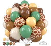 Saxuxu Jungle Balloons, 12 Inch Green and Brown Balloons, Sage Green Brown Apricot Giraffe Khaki Print Latex Balloon for Safari Baby Shower Wild Jungle Animal Theme Birthday Party Decorations