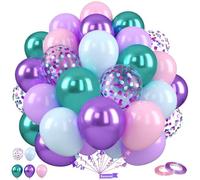 Saxuxu Mermaid Balloons, 12 Inch Pastel Purple and Teal Balloons, Pink Metallic Teal Purple Confetti Balloon Latex Balloon for Girls Mermaid Theme Princess Birthday Baby Shower Party Decorations