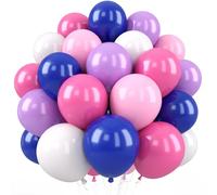 Saxuxu Pink and Blue Balloon, 50 Pcs 12 Inches Cartoon Purple Pink Latex Balloons, Royal Blue White Balloons for Kids Girls Birthday Bridal Baby Shower Gender Reveal Supplies