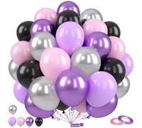 Saxuxu Purple Pink Balloons, 12 Inch Metallic Silver Purple Pink Black Balloons, Pastel Pink Purple Latex Helium Balloon for Girls Women Wedding Bride Shower Baby Shower Birthday Party Decorations