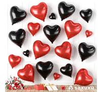 Saxuxu Red Black Heart Balloons, 20 Pcs 5/10/18 inch Heart Shaped Foil Balloons for Valentine's Day Decorations, Love Occasion, Unisex-Adults
