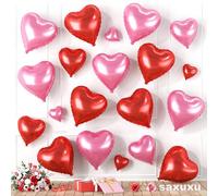 Saxuxu Red Pink Heart Balloons, 20 Pcs 5/10/18 inch Foil Heart Shaped Balloons for Valentine's Day, Weddings, Parties & Gatherings