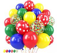 Saxuxu Red Yellow Blue Green Balloon, 50 Pcs 12 Inches Colourful Confetti Latex Balloons, Red Polka Dot Rainbow Balloon for Kids Baby Shower Carnival Circus Birthday Party Decorations