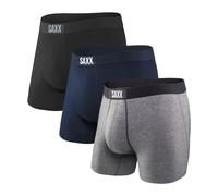 SAXX Men's Underwear -VIBE Super Soft Boxer Briefs with Fly and Built-In Pouch Support- Underwear for men,Pack of 3, Black/Grey/Blue, X-Small