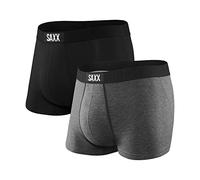 SAXX Men's Underwear - VIBE Super Soft Trunk Briefs with Built-In Pouch Support - Pack of 2, Black/Grey, X-Large