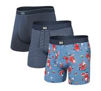 SAXX Underwear Co. Men's Daytripper Comfort Stretch Boxer Brief Fly 3-Pack, Santathalon/Stripe/Navy, L