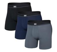 SAXX Underwear Co. Men's Essential Cotton Boxer Brief Fly 3-Pack, Black/Turbulence/Maritime, XL