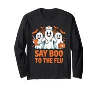 Say Boo to The Flu Halloween Nurse Ghost Spooky Costume Long Sleeve T-Shirt