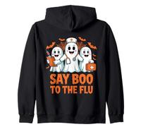 Say Boo to the Flu Halloween Nurse Ghost Spooky Costume Zip Hoodie