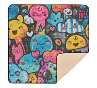 Say Hi Cute Doodle Art Large Non-Slip Baby Gym & Activity Mat for Indoor Outdoor Waterproof Padded Play Mat for Baby Kids Toddlers Infants, 50'' x 50''