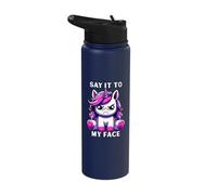 Say it to My face Funny Unicorn Humor Meme Stainless Steel Insulated Water Bottle