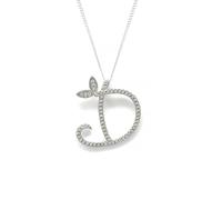 Say It With 1 Inch Winged Full CZ Stones Initial Necklace - Sterling Silver - D