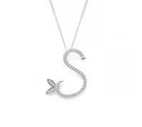 Say It With 1 Inch Winged Full CZ Stones Initial Necklace - Sterling Silver - S