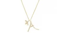 Say It With 1 Inch Winged Full CZ Stones Initial Necklace - Yellow Gold - D