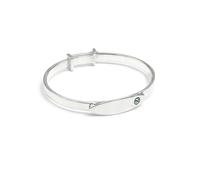Say It With Baby Engraved Blue Stone Cross Bangle - Silver