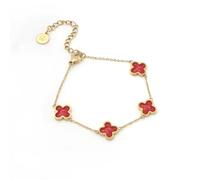 Say It With Cherry Red Crystal Clover Bracelet - Yellow Gold Plated