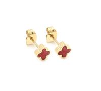 Say It With Cherry Red Crystal Clover Earrings - Yellow Gold
