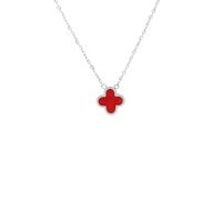 Say It With Cherry Red Crystal Clover Necklace - Silver