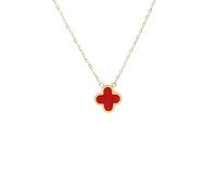 Say It With Cherry Red Crystal Clover Necklace - Yellow Gold