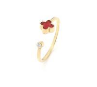 Say It With Cherry Red Crystal Clover Ring - Yellow Gold