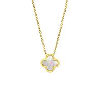 Say It With Clover Necklace - Stainless Steel (Gold Plated & Faux Pearl) - Calligraphy