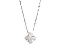Say It With Clover Necklace - Stainless Steel (Silver Plated & Faux Pearl) - Calligraphy
