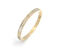 Say It With Full CZ Stone Bangle - Yellow Gold - Hand Written