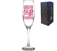 Say it with Glass by the CNC Group Novelty Engraved/Printed Prosecco Champagne Flute - Watch me Sip, Now Watch me Lay Lay - Pink