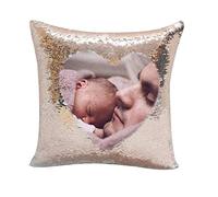 Say it with Glass by The CNC Group Personalised Printed Sequin Magic Pillow Cushion Case Any Image Of Your Choice Fantastic Decoration and KeepsakeChampagne Gold