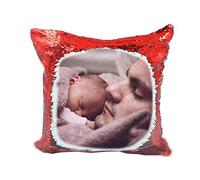 Say it with Glass by the CNC Group Personalised Printed Sequin Magic Pillow Cushion Case Any Image Of Your Choice Fantastic Decoration and KeepsakeRed