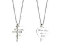 Say It With Heart And Cross CZ Charm Necklace - Sterling Silver - Classic