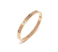 Say It With Hinged Stone Bangle - Rose Gold Plated Stainless Steel - Hand Written