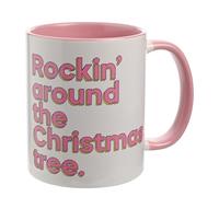 Say It with Songs Mug White Outer/Pink Inner - Rockin' Around The Christmas Tree - Xmas - Scan QR Code and Play on Spotify, YouTube & More - Kitchen, Tea, Coffee & Gifting Cup. 11oz / 312ml.
