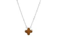 Say It With Tiger Eye Crystal Clover Necklace - Silver