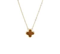 Say It With Tiger Eye Crystal Clover Necklace - Yellow Gold Plated