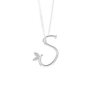 Say It With Winged Diamond Initial Necklace - Sterling Silver - 22" - S