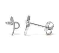 Say It With Winged Initial Earring Pair - Sterling Silver - P Say It With Silver One Size