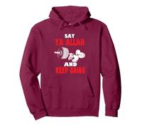 Say ya Allah and keep going fitness, Alhamdulillah Muslim Pullover Hoodie, Adult Unisex, Burgundy, Small