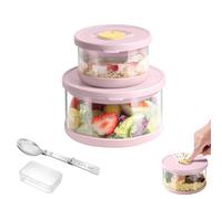 SAYAPE Glass Food Storage Containers with Airtight Lids, 33.8oz & 11.8oz High-Borosilicate Glass Meal Prep Containers with Spork, Bento Lunch Boxes for Salad, Ramen, Soup, Snacks, Fruit - 2 Pack, Pink