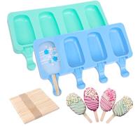 SAYAYA 2 Pcs Popsicle Silicone Molds Reusable Frozen Ice Cream Candy Dessert Cakesicle Moulds DIY Ice Lolly Chocolate Molds for Baking Cake Pop with 100 Wooden Sticks (Blue & Green)