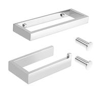 SAYAYO 4-Piece Bathroom Accessory Set 20CM Chrome Towel Rail Hand Towel Holder, 15CM Toilet Roll Holder Wall Mounted and 2Pcs Coat Hooks for Hanging, SUS304 Stainless Steel