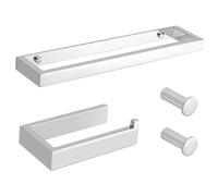 SAYAYO 4-Piece Bathroom Accessory Set 30CM Chrome Towel Rail Hand Towel Holder, 15CM Toilet Roll Holder Wall Mounted and 2Pcs Coat Hooks for Hanging, SUS304 Stainless Steel