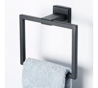 Sayayo Black Hand Towel Holder Towel Ring Square Towel Rail Wall Mounted for Bathroom Kitchen, SUS304 Stainless Steel Modern Design