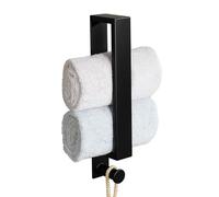 SAYAYO Black Towel Rail with a Hook Self Adhesive Towel Holder Wall Mounted 30CM/12-Inch, SUS304 Stainless Steel Towel Ring for Bathroom Kitchen