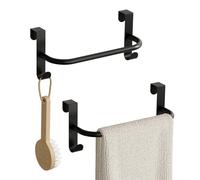 SAYAYO Over Door Towel Rail Black Tea Towel Holder with 2 Hanging Hooks for Cupboard Drawer Cabinet Kitchen Bathroom Heavy Duty Anti Slip Scratch Protecting Stripe, 2 Pack, 23CM