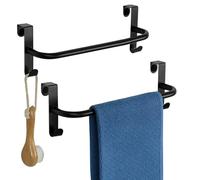 SAYAYO Over Door Towel Rail Black Tea Towel Holders with 2 Hanging Hooks for Cupboard Drawer Cabinet Kitchen Bathroom Heavy Duty Anti Slip Scratch Protecting Stripe, 2 Pack, 29CM