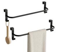 SAYAYO Over Door Towel Rail Black Tea Towel Holders with 2 Hanging Hooks for Cupboard Drawer Cabinet Kitchen Bathroom Heavy Duty Anti Slip Scratch Protecting Stripe, 2 Pack, 40CM