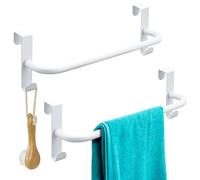 SAYAYO Over Door Towel Rail White Tea Towel Holder with 2 Hanging Hooks for Cupboard Drawer Cabinet Kitchen Bathroom Heavy Duty Anti Slip Scratch Protecting Stripe, 2 Pack, 29CM