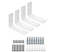 SAYAYO Shelf Brackets White Heavy Duty 5MM Thick, Metal Angle Brackets L Shape for Shelves, Wooden Shelf Bracket & Supports Wall Hanging Corner Brace, 100mm*75mm, 4 Pack